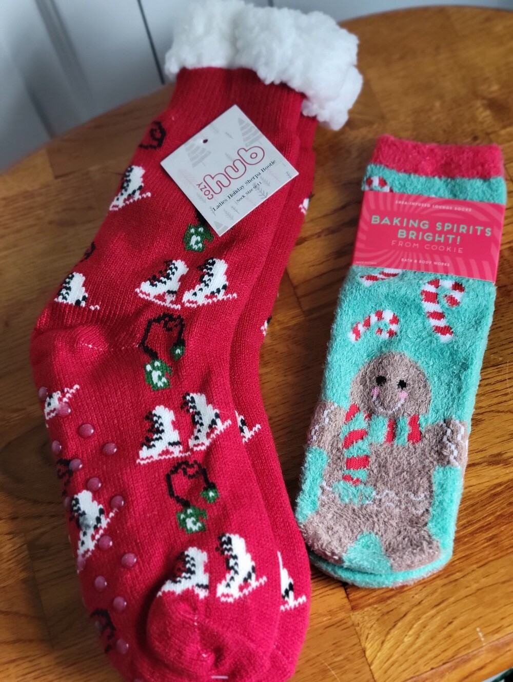 Hub Plush Cuffed Holiday Socks + Bath & Body Works Gingerbread Socks